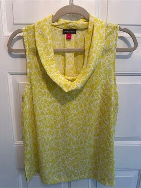 Vince Camuto Yellow and White Cowl Neck Sleeveless Top
